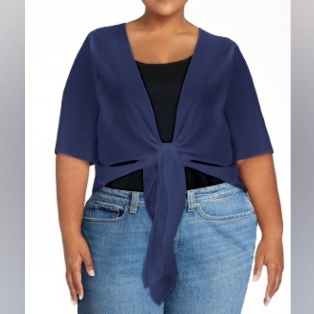 Dressystar. Navy Tie Front Top. Size 2X. NWT.
